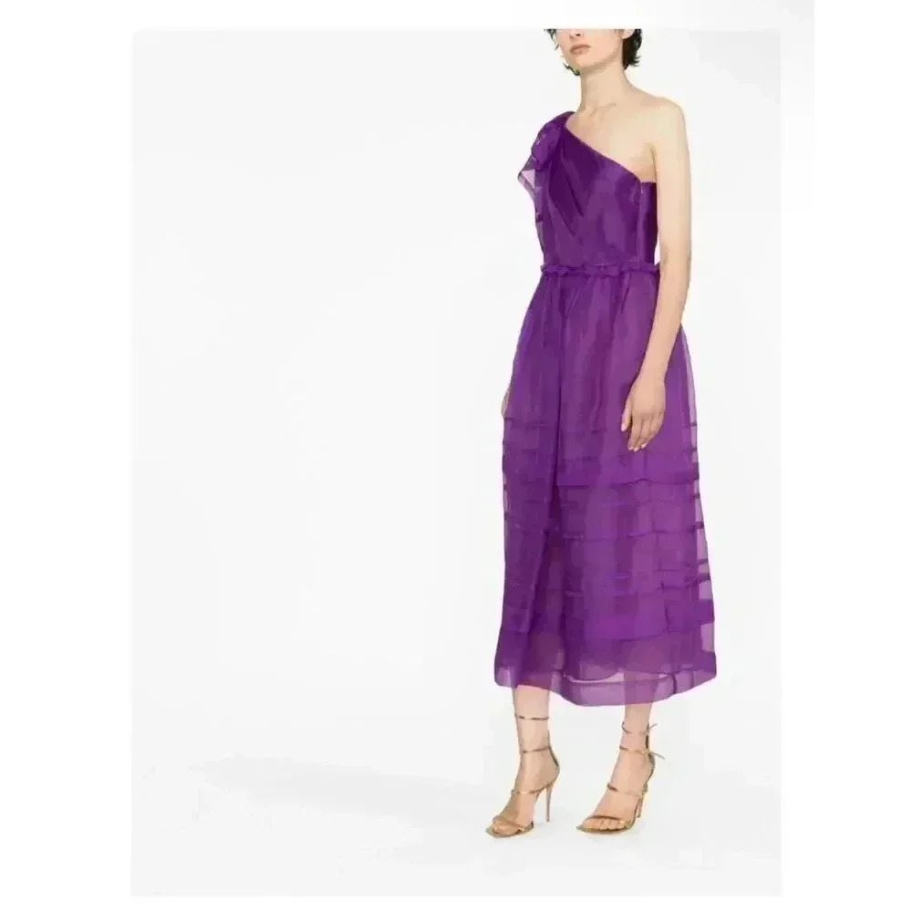 New w/Tags Ulla Johnson Artemis one-shoulder silk-organza midi dress Sz 4
